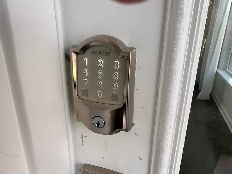 Smart lock installed on front door